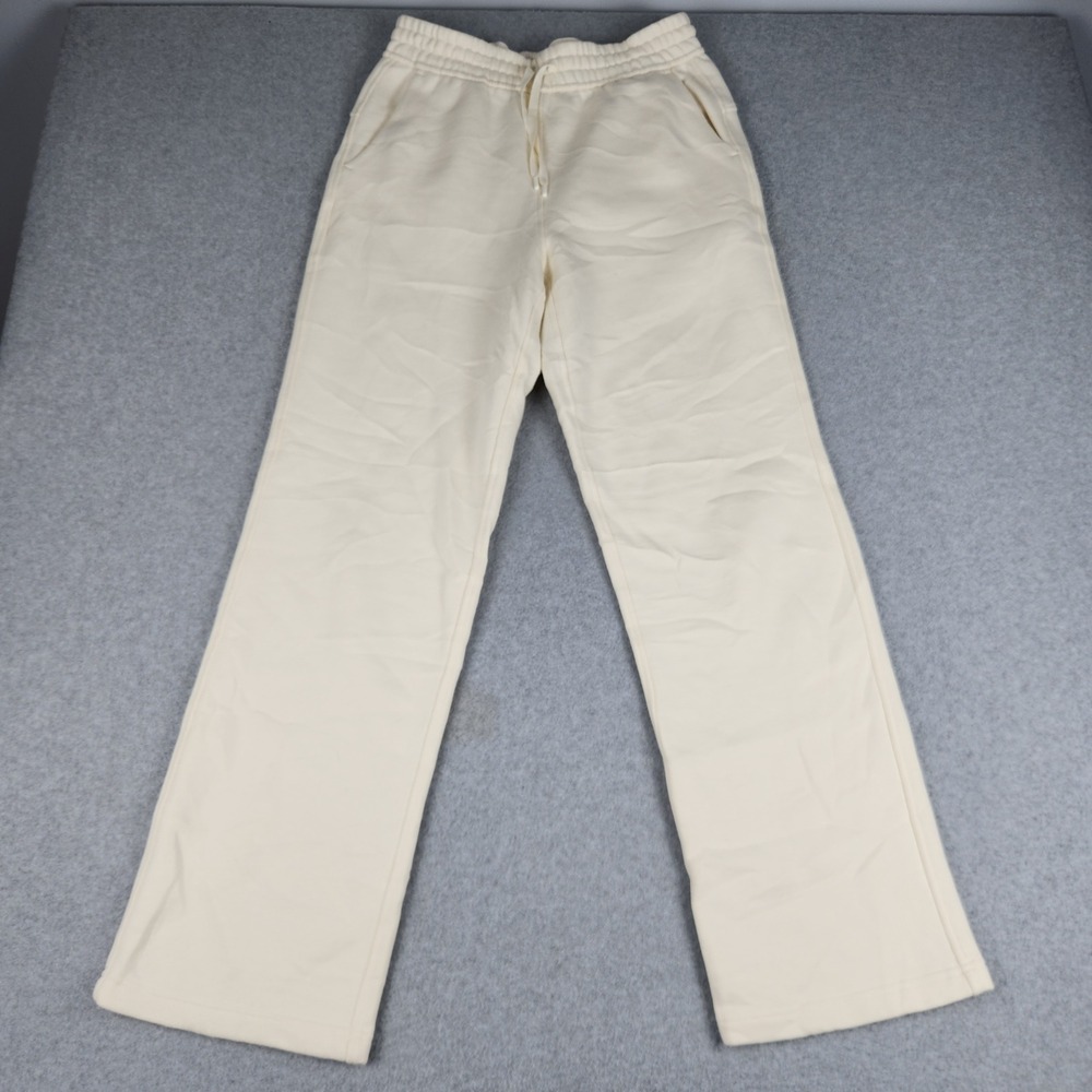 CRZ YOGA Sweatpants Womens Medium Cream Fleece Lined High Waist Scuba Wide Leg